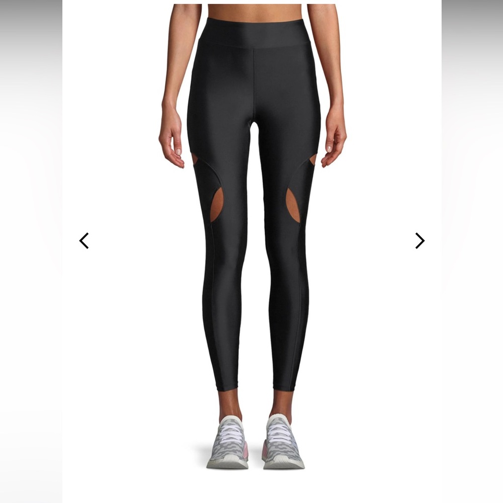 CUSHNIE High-Waist slick Cutout-Knee Active Leggings